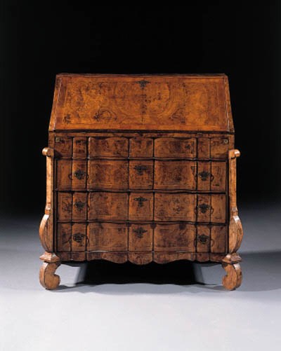 A Dutch walnut and burr-walnut bureau