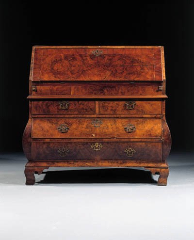 A Dutch walnut and burr-walnut bureau