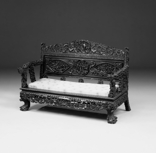 An Oriental carved hardwood settee, early 20th century