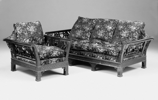 A mahogany and uholstered bergere suite, early 20th century