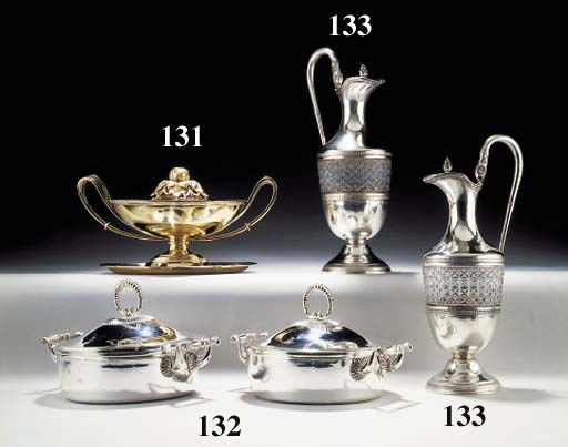 A PAIR OF FRENCH SILVER VEGETABLE DISHES AND COVERS