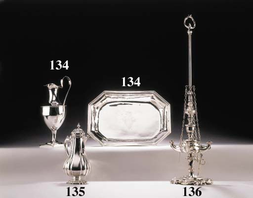 AN ITALIAN SILVER EWER AND BASIN