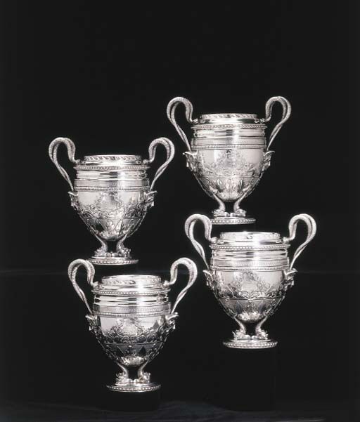 AN IMPORTANT SET OF FOUR ITALIAN SILVER WINE COOLERS