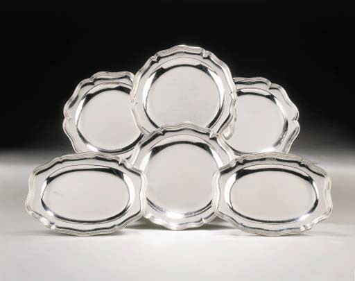 A RARE SET OF SIX FRENCH SILVER DISHES