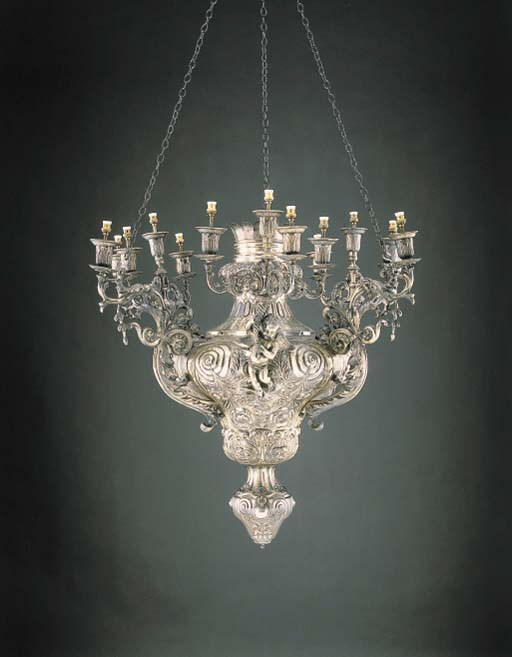 A MONUMENTAL PORTUGUESE SILVER HANGING LAMP