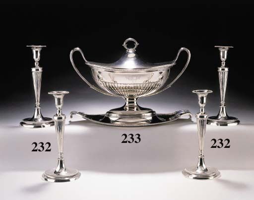 A SET OF FOUR GEORGE III SILVER TABLE CANDLESTICKS