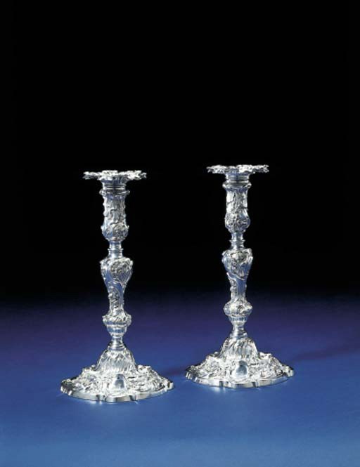 A FINE PAIR OF GEORGE II SILVER CANDLESTICKS