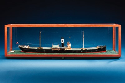 A detailed 1:120 scale waterline model of the collier S.S. Cordene