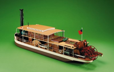 A fine and detailed 1:24 scale static display model of the stern wheel river paddle steamer Guru (1882)