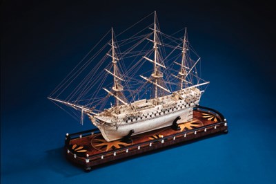 A finely carved and detailed 20th Century bone model of a 106-gun First Rate