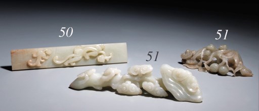 A WHITE JADE RUYI SCEPTRE AND A CELADON JADE MONKEY AND PEACH GROUP