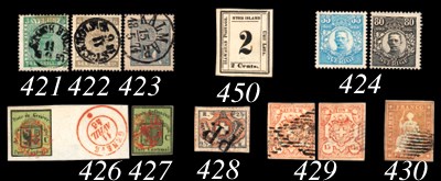 used  1852 (1 Jan.) Rayon III, small figures of value, 15r. vermilion [5] cancelled by black grille, and 15c. rose [10] lightly cancelled by blue grille; both with good to large margins. S.G. 20, 21; £1050. Photo