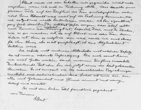 EINSTEIN, Albert. Autograph letter signed ('Albert') to Mileva Einstein-Maric, Le Coq [sur Mer, Belgium], 29 April 1933, 2 pages, 4to (two spots, and very light soiling on verso).