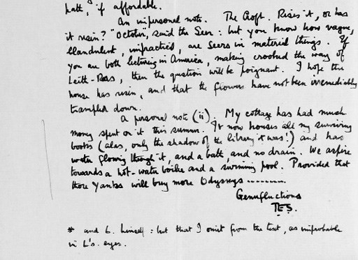 LAWRENCE, Thomas Edward (1888-1935). Autograph letter signed ('T.E.S.') to Mrs Lionel Curtis ('Respected Madam'), inscribed at the head 'Letter to a prophet's wife believed abroad', Southampton, 7 October 1933, one page, folio.