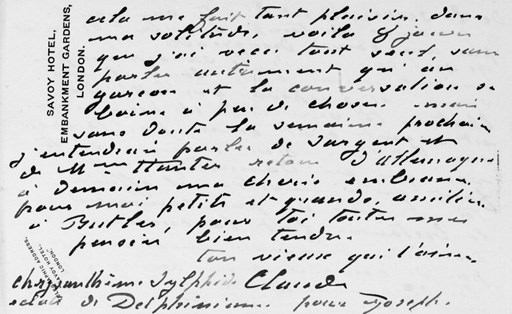 MONET, Claude (1840-1926). Three autograph letters signed ('Claude') to an unidentified correspondent [his wife, Alice], Savoy Hotel, London, 8 - 11 February 1901, 8 pages, 8vo, and 2½ pages, 4to, on bifolia, printed heading of Savoy Hotel.
