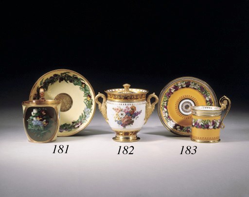 A PARIS (DAGOTY) PALE-YELLOW GROUND LARGE CUP AND SAUCER
