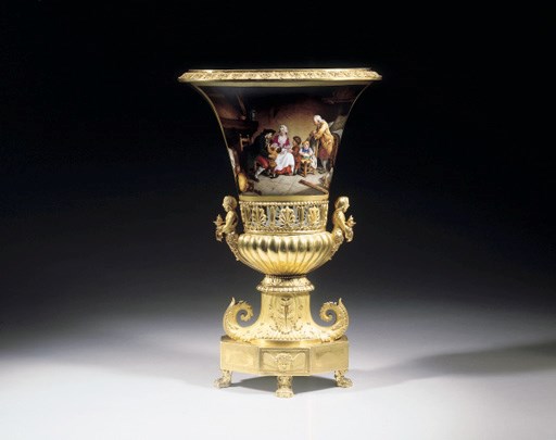 A PARIS MATTE OLIVE-GREEN AND GOLD-GROUND RETICULATED VASE