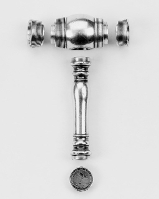 A silver-metal combination telescope and magnifier,