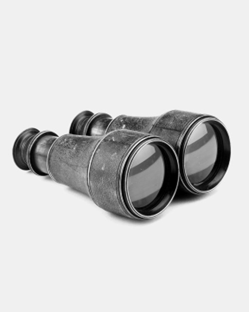 A pair of late 19th-Century oxidised-brass and leather-bound binoculars,