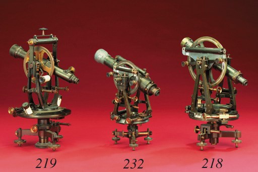 A late 19th Century German oxidised and lacquered-brass transit theodolite,