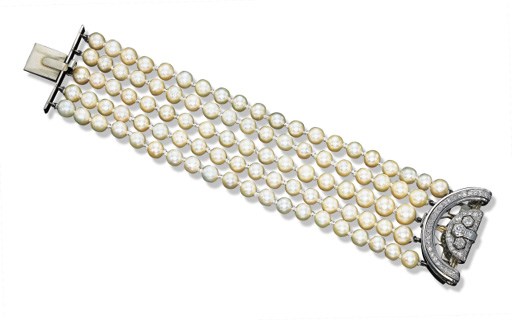 A CULTURED PEARL AND DIAMOND BRACELET