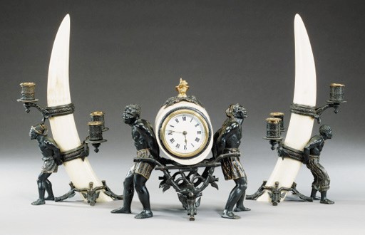 A French bronze and ivory mantel timepiece, circa 1880
