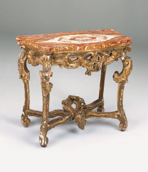 An Italian carved giltwood console table, 18th century, possibly Neapolitan