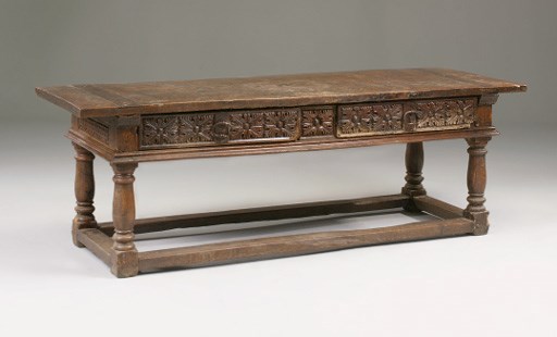 A Spanish walnut and oak side table, 17th century and later