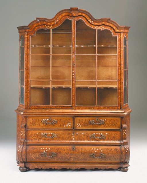 A Dutch walnut and floral marquetry china cabinet, late 18th century