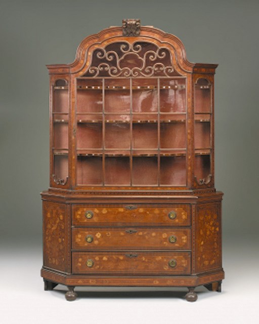 A Dutch mahogany crossbanded and floral marquetry china cabinet, 19th century
