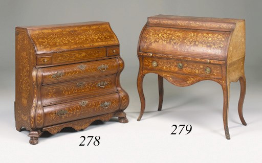 A Dutch mahogany and floral marquetry cylinder bureau, 19th century