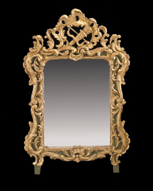 A French carved giltwood and decorated overmantel mirror, late 18th/early 19th century