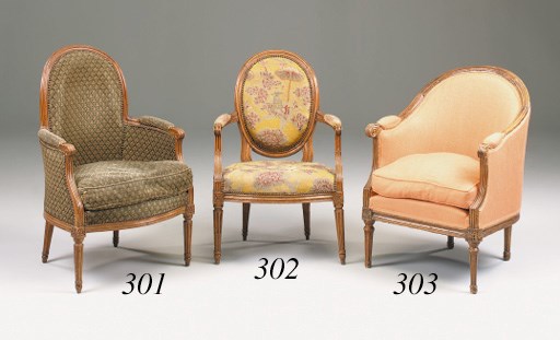 A Louis XVI beechwood fauteuil en cabriolet