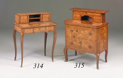 A French kingwood, tulipwood, parquetry and marquetry bonheur du jour, 19th century