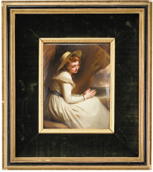 An English enamelled plaque of a lady after Romney