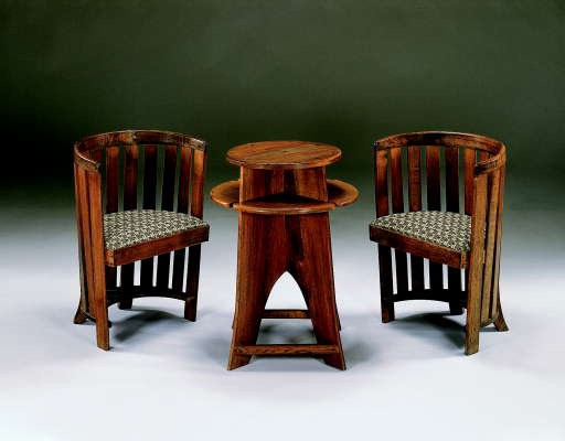 A PAIR OF CONTEMPORARY OAK ARMCHAIRS AND GAMES TABLE