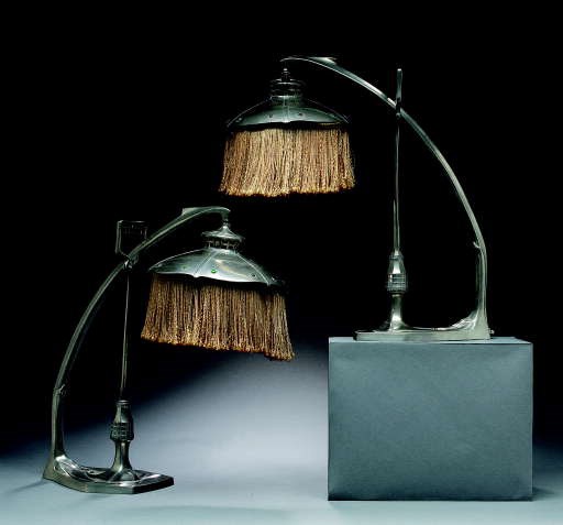 A PAIR OF PEWTER TABLE LAMPS