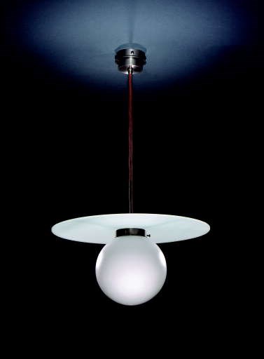 A GLASS AND NICKELED-METAL CEILING LAMP, MODEL M4