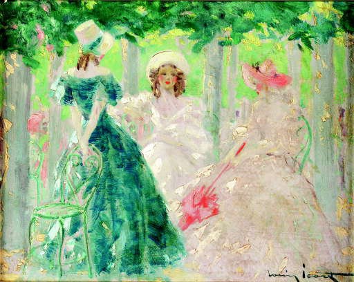 'AUX TUILERIES', AN OIL ON BOARD