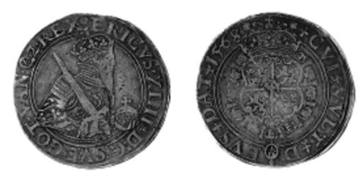 Daler, 1568/7, 26.78g., similar (Ant.515; SM.11), faint grafitti in front of bust, otherwise good fine, pleasingly toned