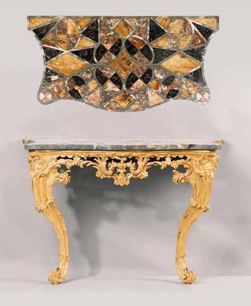 A GEORGE II GILTWOOD CONSOLE TABLE