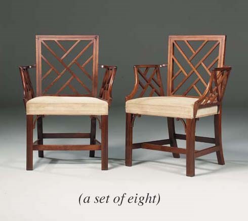 A SET OF EIGHT GEORGE III MAHOGANY OPEN ARMCHAIRS