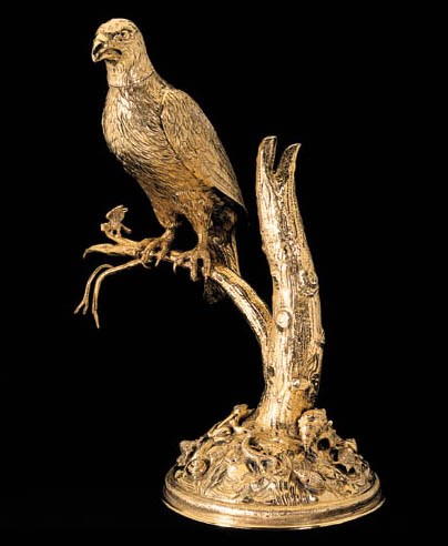 A GERMAN CUP FORMED AS A MODEL OF A PARROT ON A BRANCH