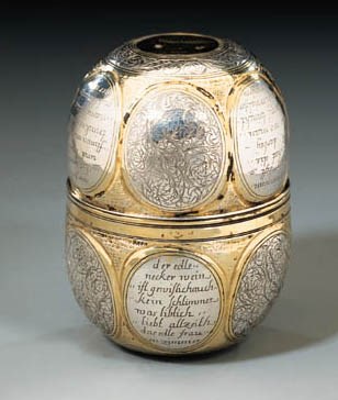 A GERMAN PARCEL-GILT DOUBLE BEAKER