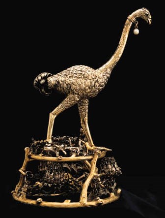 A GERMAN PARCEL-GILT MODEL OF AN OSTRICH