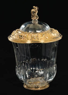 A GERMAN SILVER-GILT MOUNTED ROCK CRYSTAL BOWL AND COVER