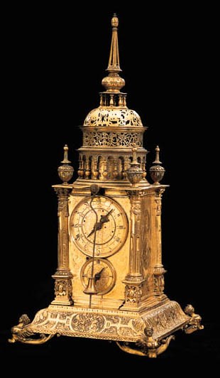 A GERMAN GILT-METAL STRIKING TOWER CLOCK