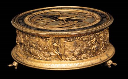 A SOUTH GERMAN GILT-METAL ORPHEUS CLOCK