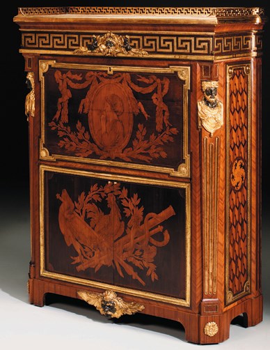 A LATE LOUIS XV ORMOLU-MOUNTED MARQUETRY SECRETAIRE EN ARMOIRE