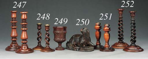 A pair of Victorian treen candlesticks, mid 19th century